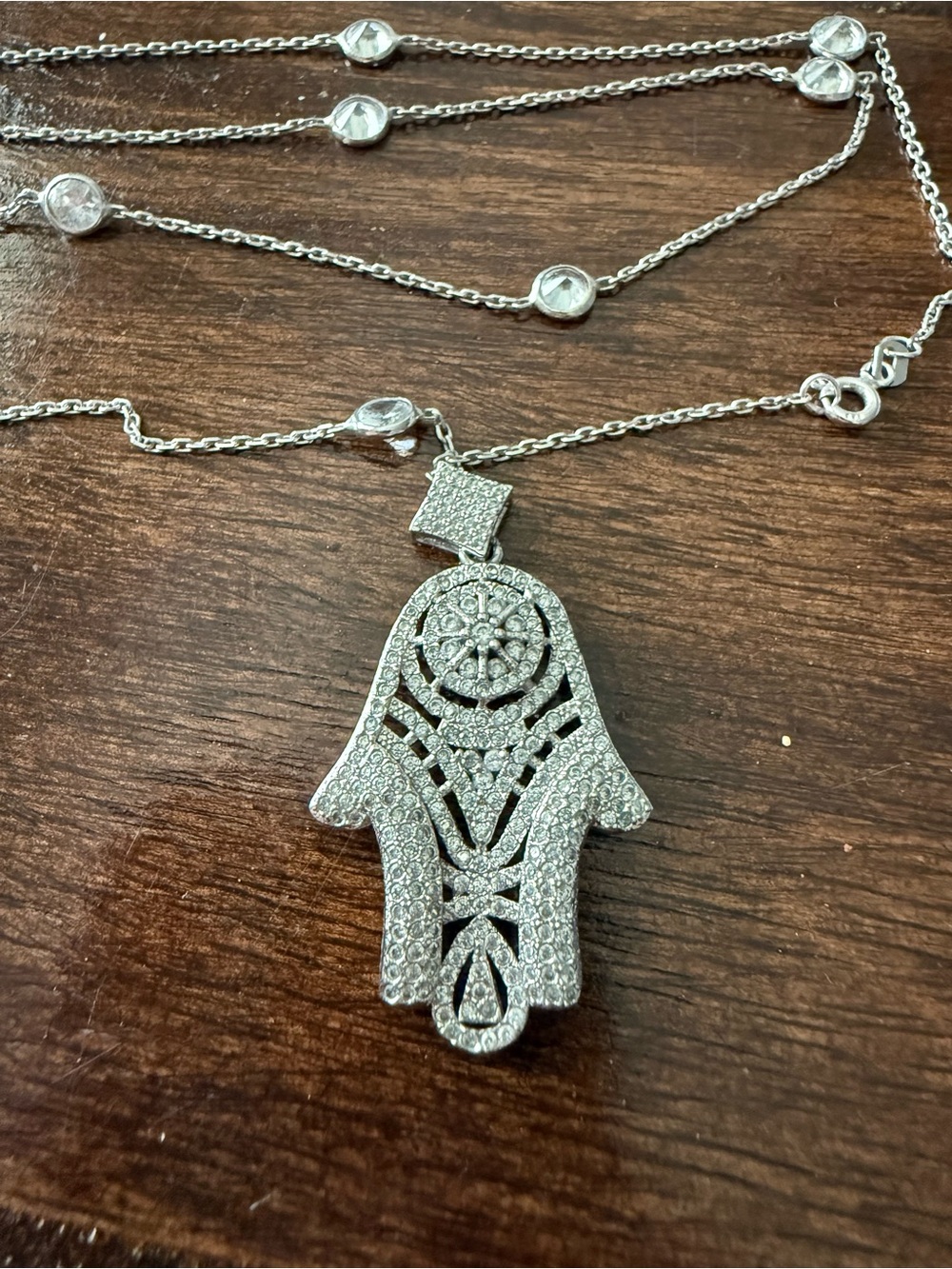 Silver Hamsa Pendant Necklace with Pavé Crystals - Women Jewelry